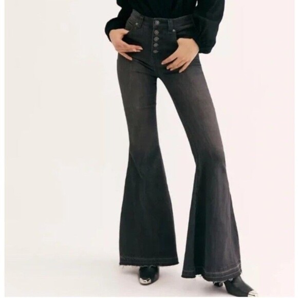 Free People We The Free Flare Bell Bottom Jeans High Rise Denim Super Flared 25 - Picture 2 of 13